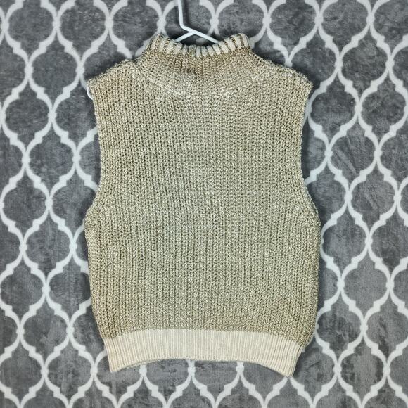 Pilcro Sweater Vest Women Small Cream Gold Metallic Turtleneck Layer - Picture 4 of 8